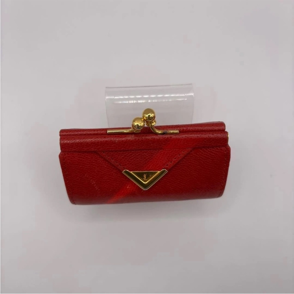 Yves Saint Laurent Red Coin Purse with Gold Accents - Picture 8 of 13